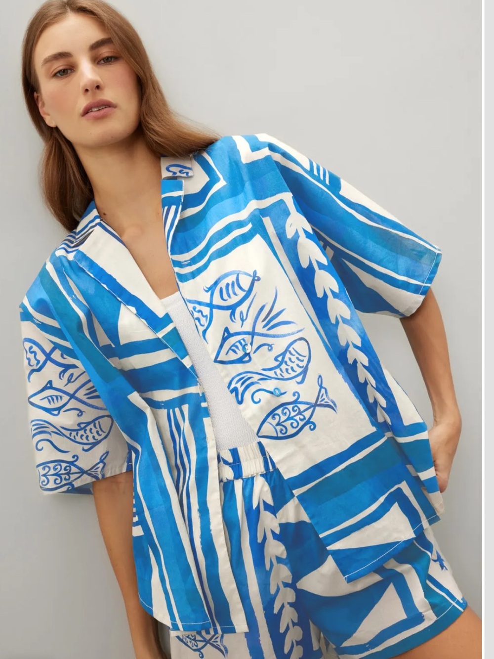 Soleil Soleil Overswim Fish Print Button Down Shirt